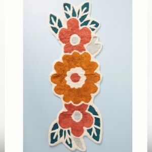 Anthropologie ❤️ Floral Shaped Bath Rug in Orange and White and Green